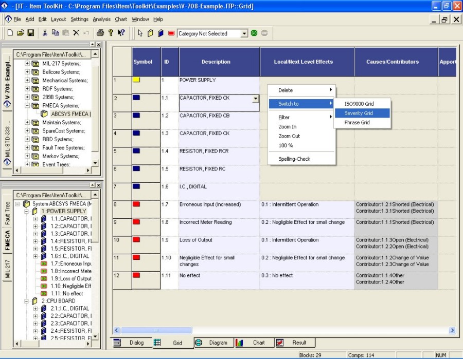 ITEM ToolKit Software Screenshot - FMECA Module